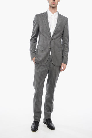 CC COLLECTION Virgin Wool Side Vents 2-Button Suit With Belt Loops
