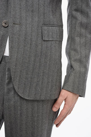 CC COLLECTION Virgin Wool Side Vents 2-Button Suit With Belt Loops
