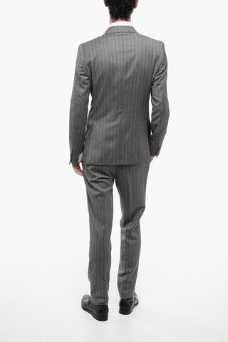 CC COLLECTION Virgin Wool Side Vents 2-Button Suit With Belt Loops