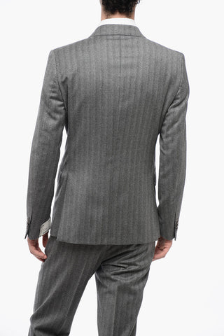 CC COLLECTION Virgin Wool Side Vents 2-Button Suit With Belt Loops