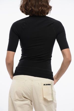 Top a Maniche Corte in Tessuto Tecnico con Logo Stampato