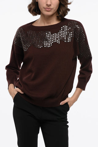 Cashmere Crewneck Sweater with Sequined Embroderies