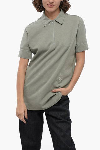 Polo in Misto Cotone con Half Zip