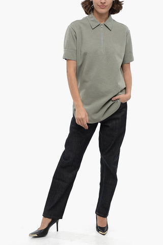 Polo in Misto Cotone con Half Zip