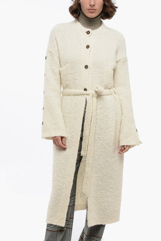 Alpaca-Blend Long Cardigan with Button Detail
