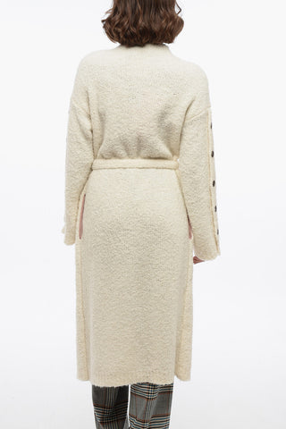 Alpaca-Blend Long Cardigan with Button Detail