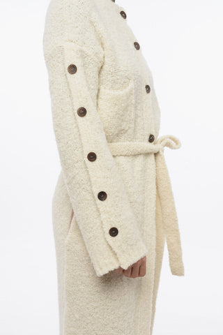 Alpaca-Blend Long Cardigan with Button Detail