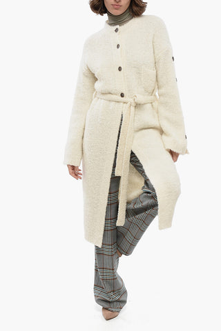 Alpaca-Blend Long Cardigan with Button Detail