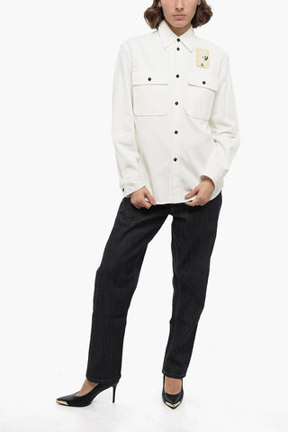 Overshirt aus geripptem Velours mit gesticktem Patch