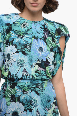 Vestito Floreale in Seta con Dettaglio Plissé