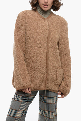 Doubl-breasted Cashmere Blend Teddy Cardigan with Snap Buttons