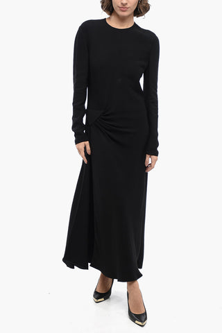 Vestito in Viscosa con Drappeggio e Spacco Frontale