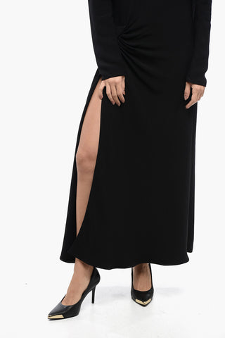Vestito in Viscosa con Drappeggio e Spacco Frontale