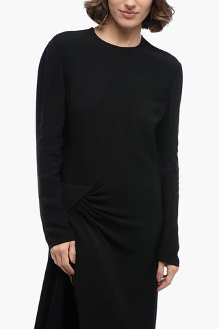 Vestito in Viscosa con Drappeggio e Spacco Frontale