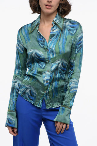 Wrinkle Effect Shirt with Abstract Pattern