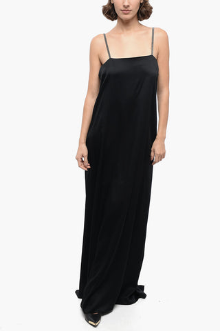 Satin Slip Dress with Jeweled Straps
