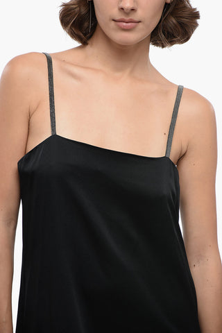 Satin Slip Dress with Jeweled Straps