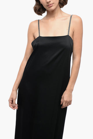 Satin Slip Dress with Jeweled Straps
