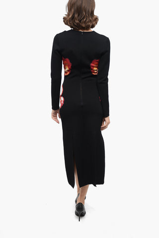 Knitted Cut-out Sheath Dress with Jacquard Floral Pattern