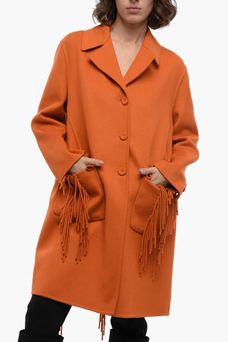 Wool Coat with Fringed Detail