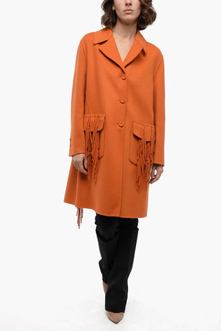 Wool Coat with Fringed Detail
