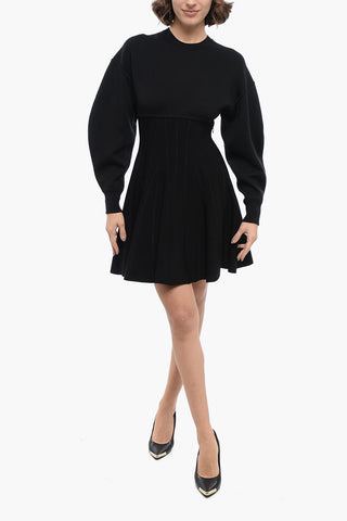 Knitted Flared Dress with Jersey Detail