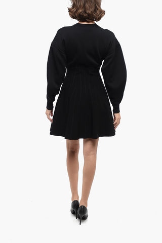 Knitted Flared Dress with Jersey Detail