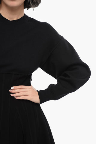 Knitted Flared Dress with Jersey Detail