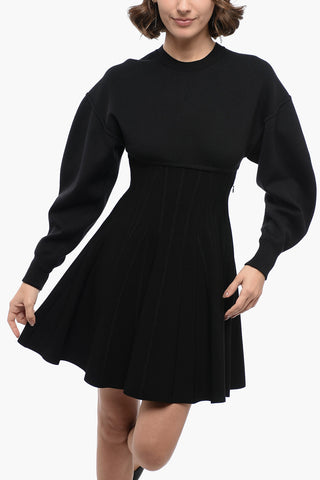 Knitted Flared Dress with Jersey Detail