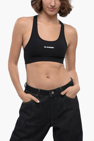 Crop Top in Tessuto Tecnico con Logo Stampato