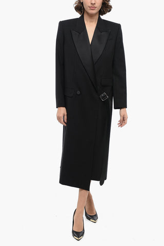 Double-breasted Wool Blend Coat with Buckle Detail
