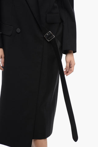 Double-breasted Wool Blend Coat with Buckle Detail