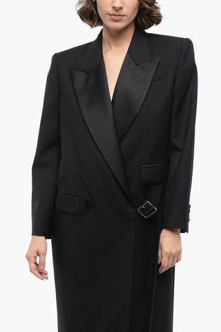 Double-breasted Wool Blend Coat with Buckle Detail