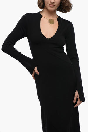 Vestito Lungo in Maglia con Dettaglio Necklace