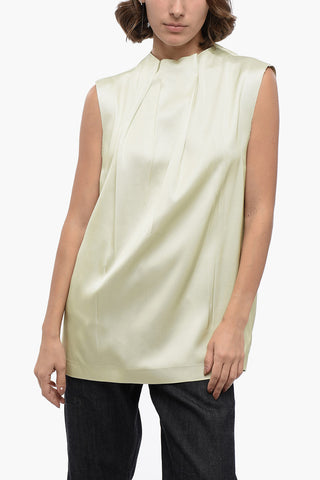 Blusa Smanicata in Misto Seta con Pinces