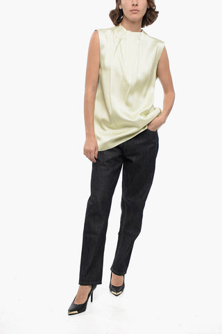 Blusa Smanicata in Misto Seta con Pinces