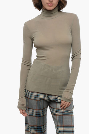 Top a Coste Effetto Trasparente con Collo Alto