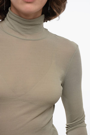 Top a Coste Effetto Trasparente con Collo Alto