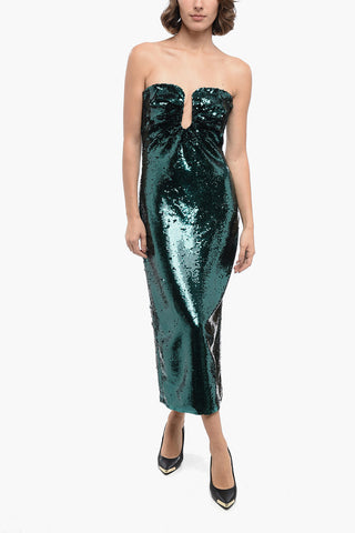 Sequined Bandeau Midi Dress with Back Split