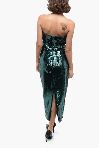 Sequined Bandeau Midi Dress with Back Split