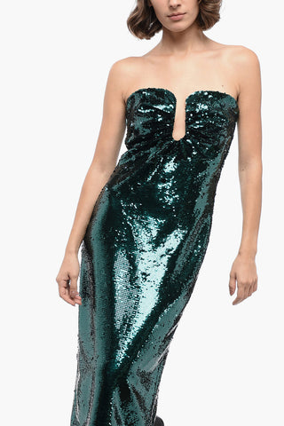 Sequined Bandeau Midi Dress with Back Split