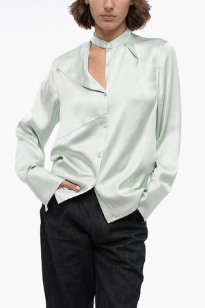Camicia in Satin FLUID con Collo Coreano Asimmetrico