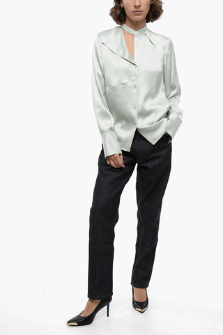 Camicia in Satin FLUID con Collo Coreano Asimmetrico