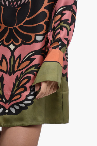 Vestito a Trapezio in Seta con Fantasia Floreale 