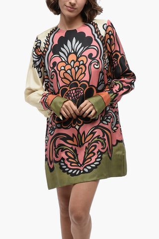 Vestito a Trapezio in Seta con Fantasia Floreale 