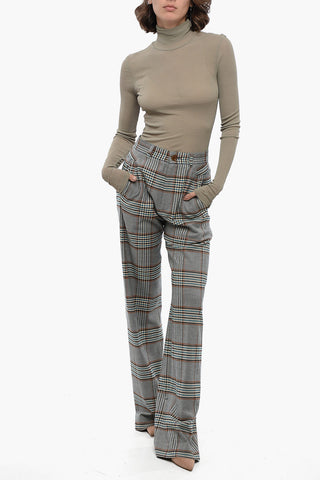 Glen Plaid Pants with High Waist