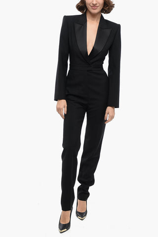 Wool Jumpsuit with Satin Peak Lapel