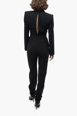 Wool Jumpsuit with Satin Peak Lapel