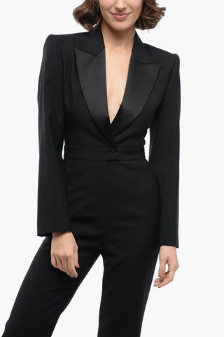 Wool Jumpsuit with Satin Peak Lapel