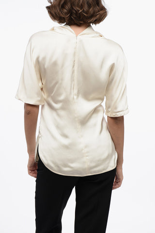 Blusa a Maniche Corte in Satin con Collo Sailor